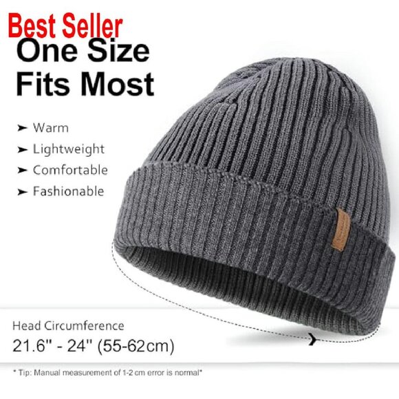 Merino Wool Rib Knit Beanie Unisex Classic Warm Lightweight Winter Hat main image 4
